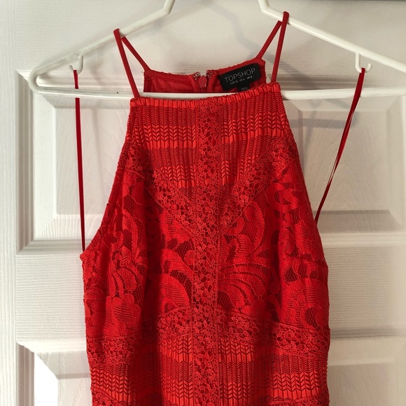 Red Topshop Lace Bodycon Mini Dress• EUC - Picture 6 of 12